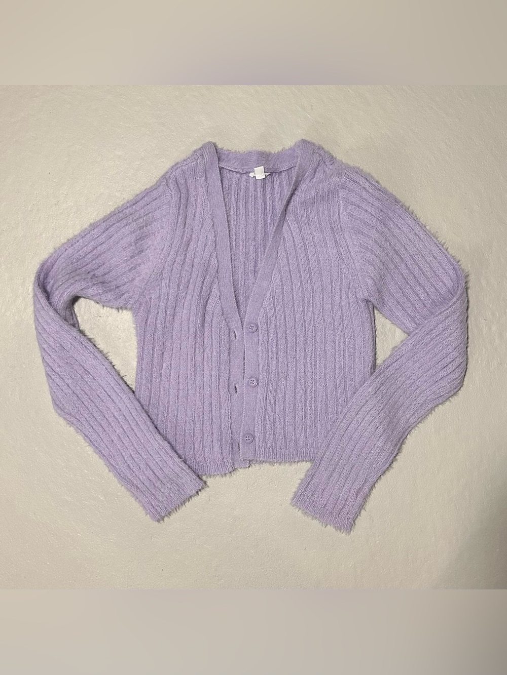 Garage Lilac Ribbed V-Neck Button Cardigan